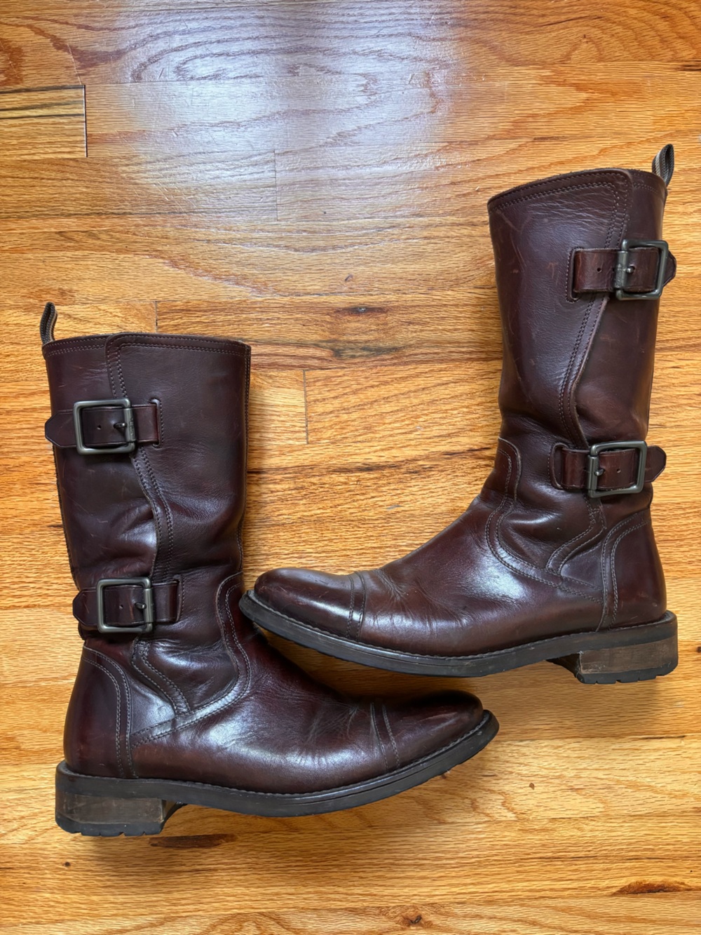 Coach Men's Moto Engineer Boots Dark Brown Leather Buckle Harness
